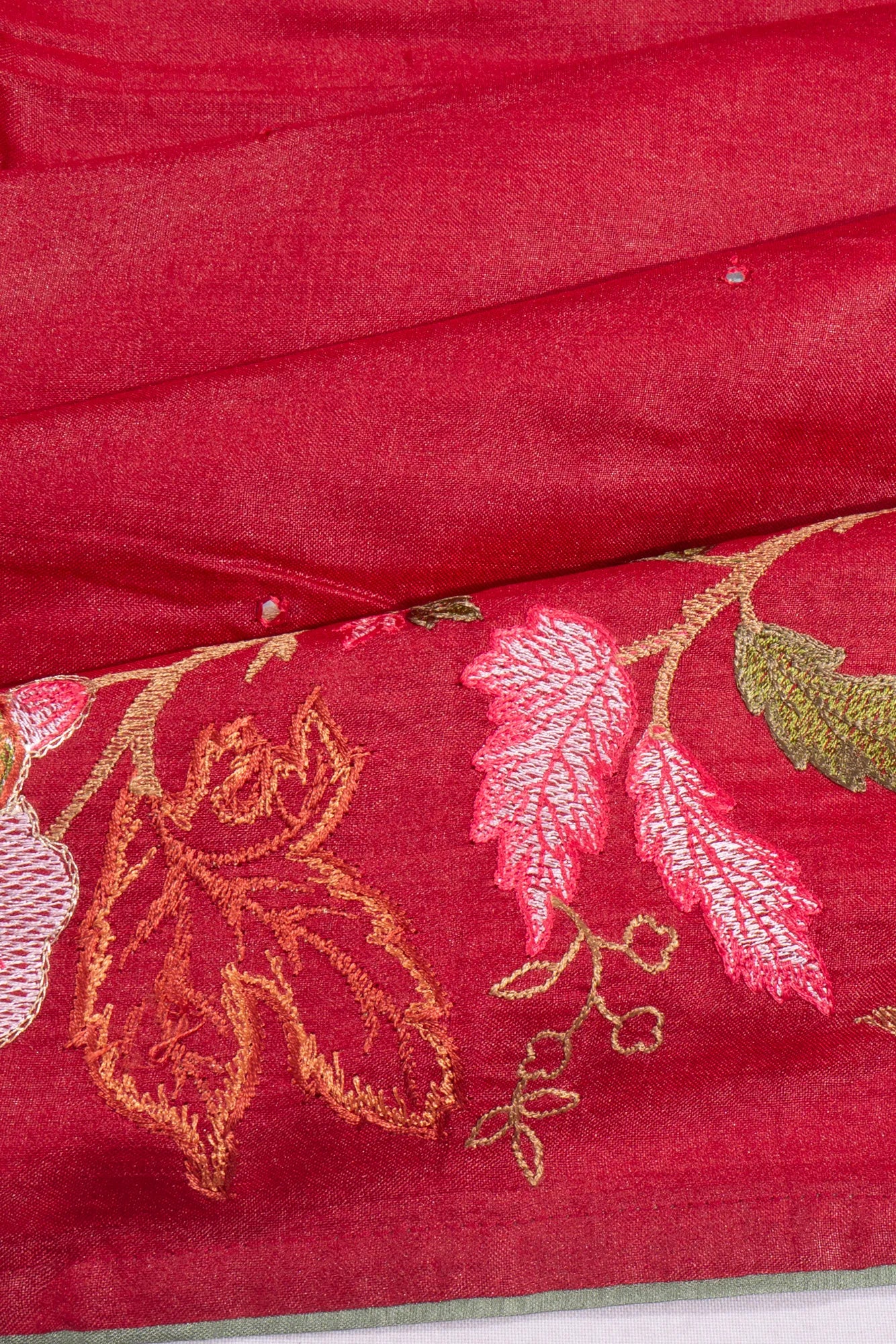 Kankatala Tussar Mirror Butta Red Saree With Embroidery Border g2