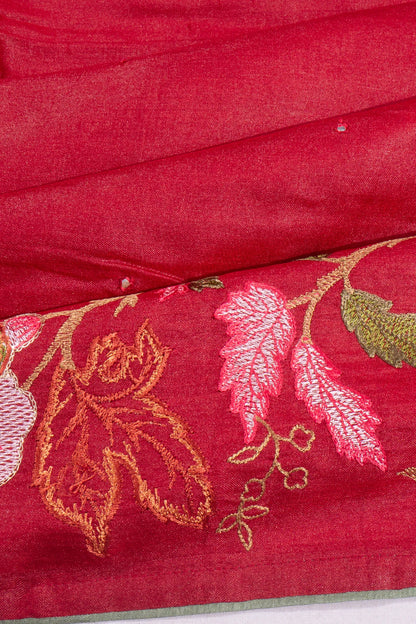 Kankatala Tussar Mirror Butta Red Saree With Embroidery Border g2