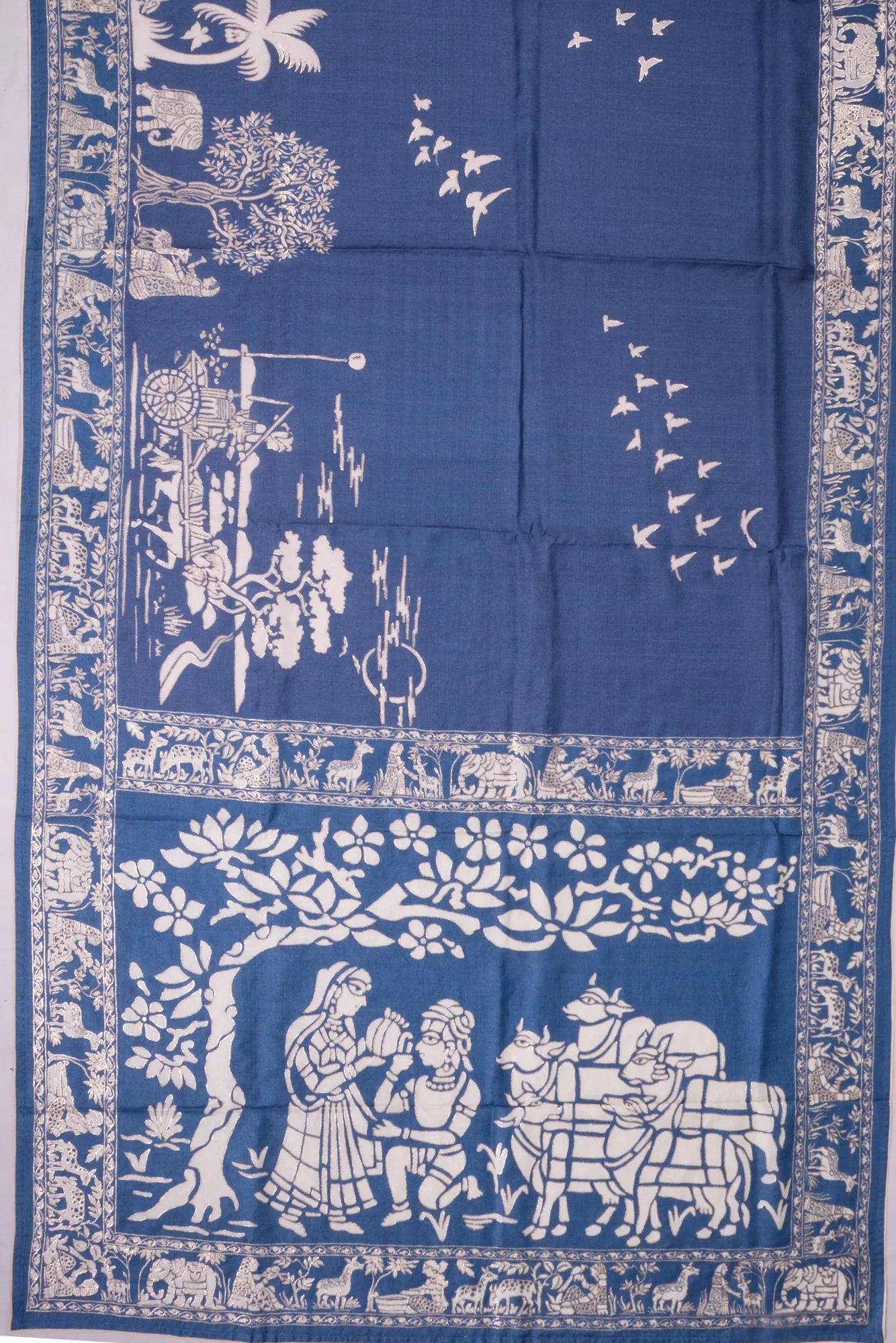 Kankatala Tussar Printed And Embroidery Blue Saree g2