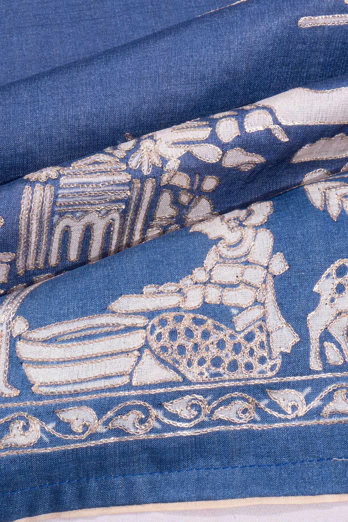 Tussar Printed And Embroidery Blue Saree