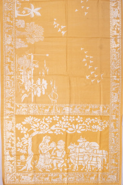 Kankatala Tussar Printed And Embroidery Yellow Saree g2