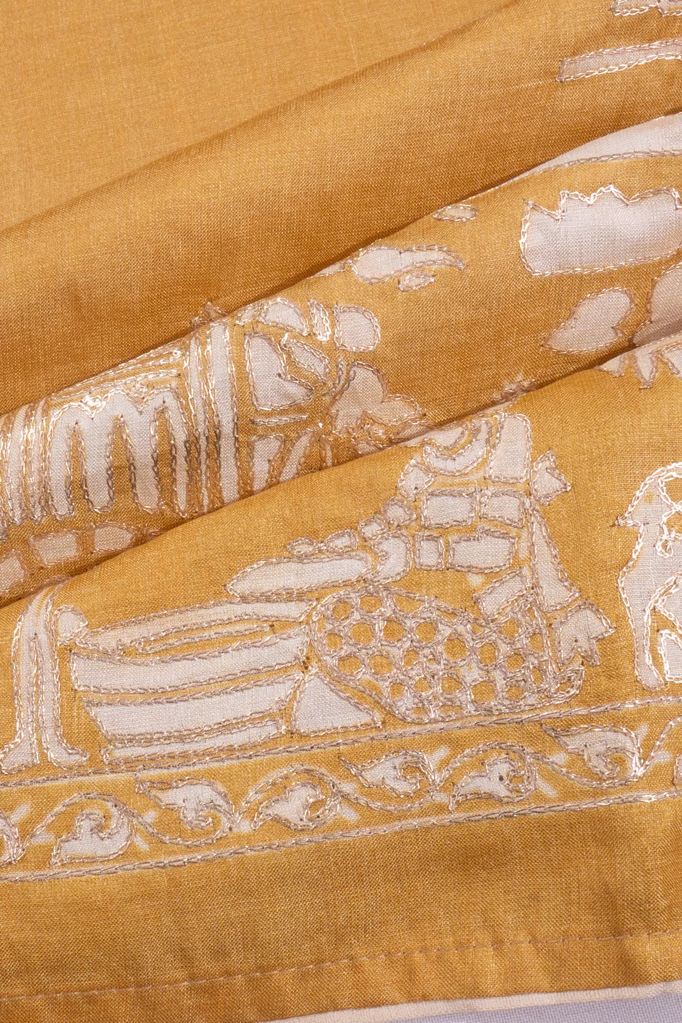 Tussar Printed And Embroidery Yellow Saree
