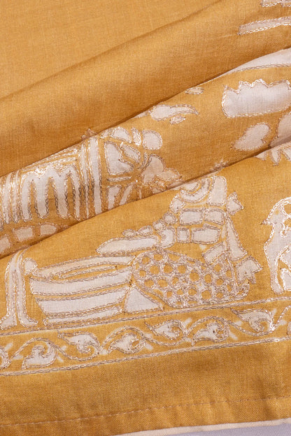 Kankatala Tussar Printed And Embroidery Yellow Saree g2