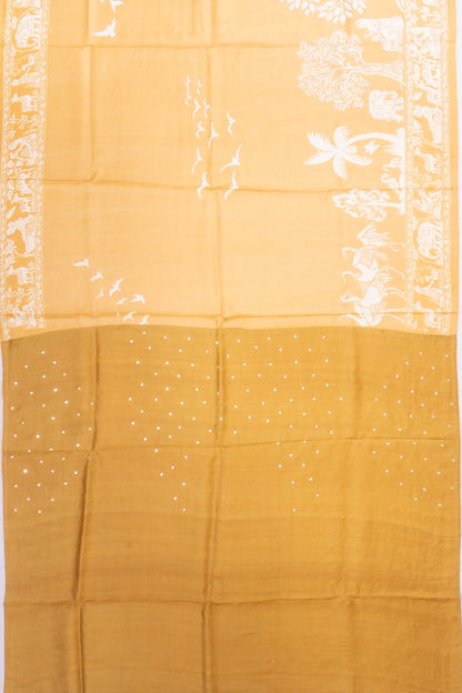 Kankatala Tussar Printed And Embroidery Yellow Saree g2