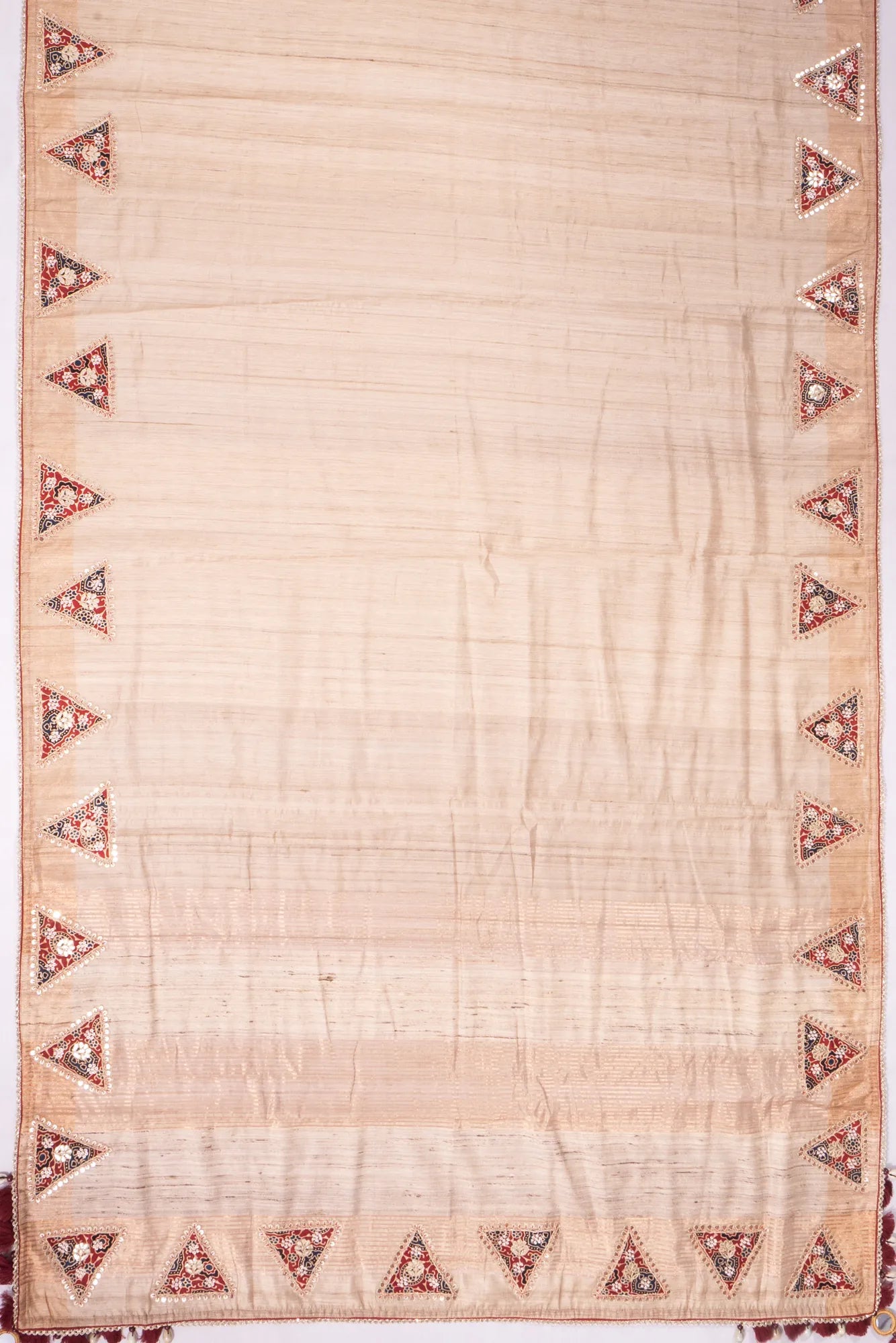 Kankatala Tussar Plain Beige Saree With Attached Batik Printed Border g2