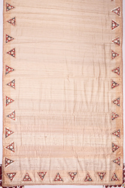 Kankatala Tussar Plain Beige Saree With Attached Batik Printed Border g2