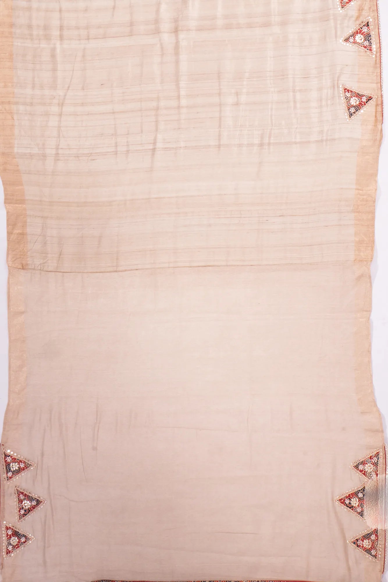 Kankatala Tussar Plain Beige Saree With Attached Batik Printed Border g2