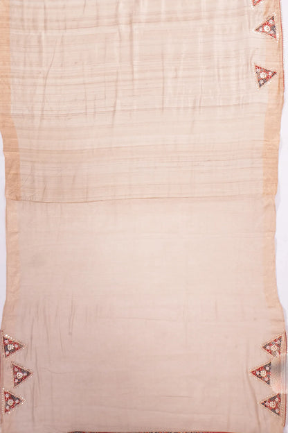 Kankatala Tussar Plain Beige Saree With Attached Batik Printed Border g2