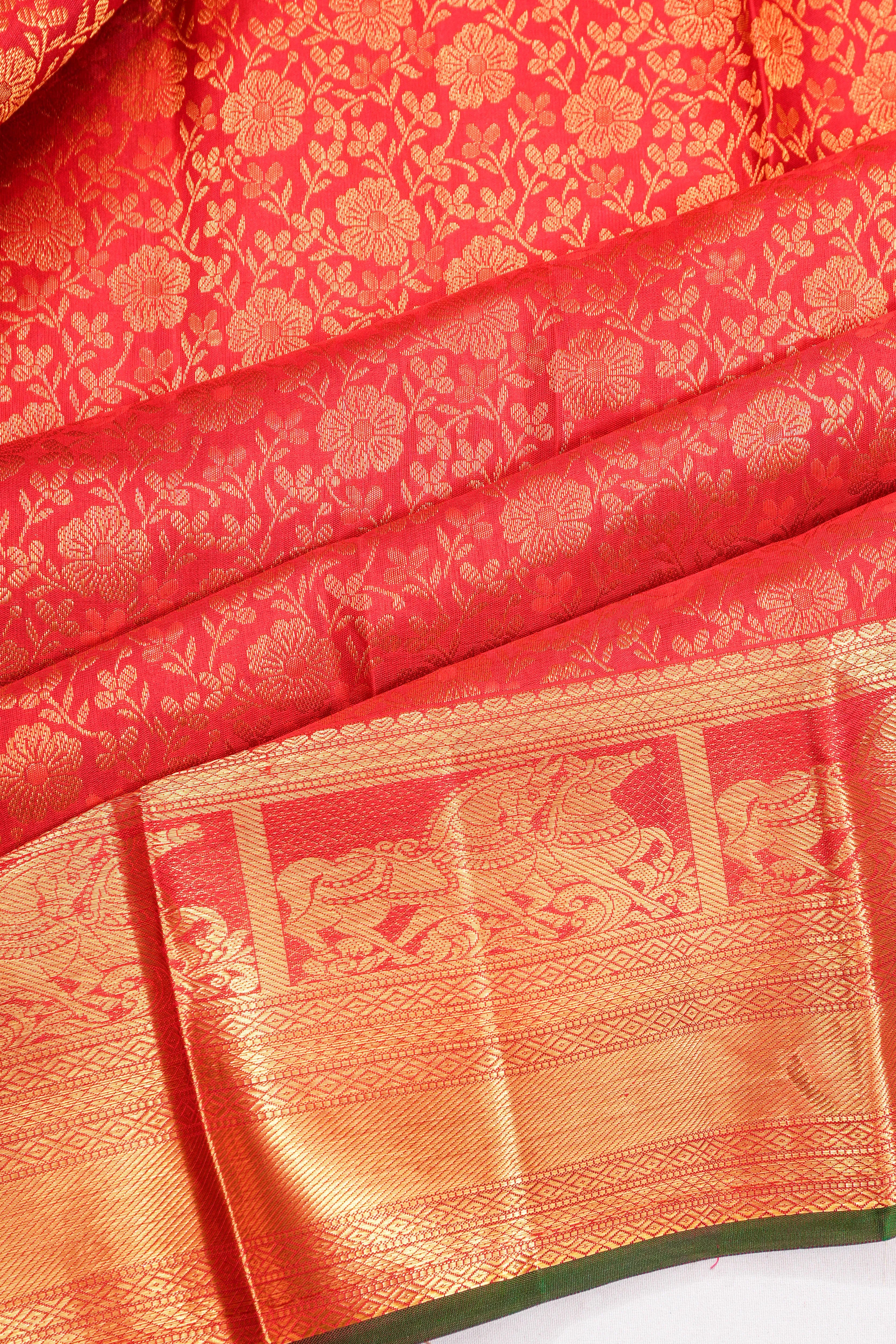 Kanchipuram Silk Brocade Red Saree