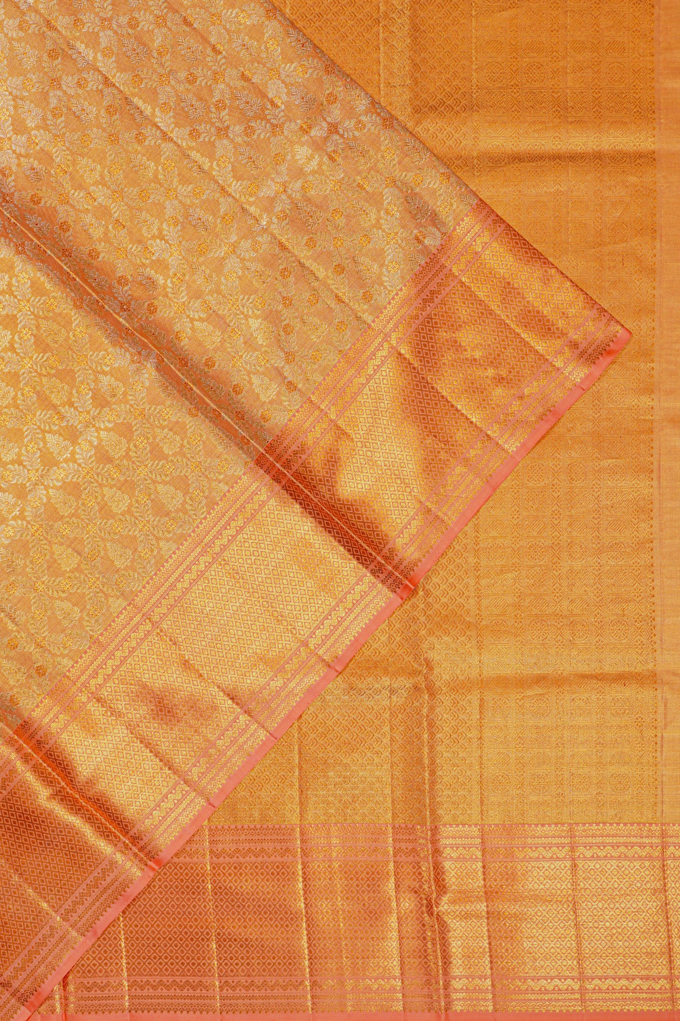 Kanchipuram Silk Tissue Brocade Pink Saree