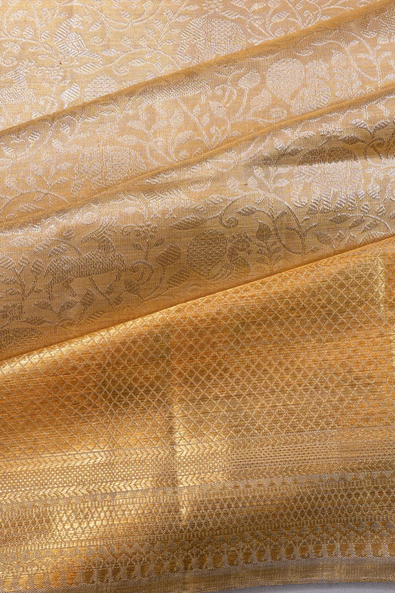 Kanchipuram Silk Tissue Brocade Gold Saree
