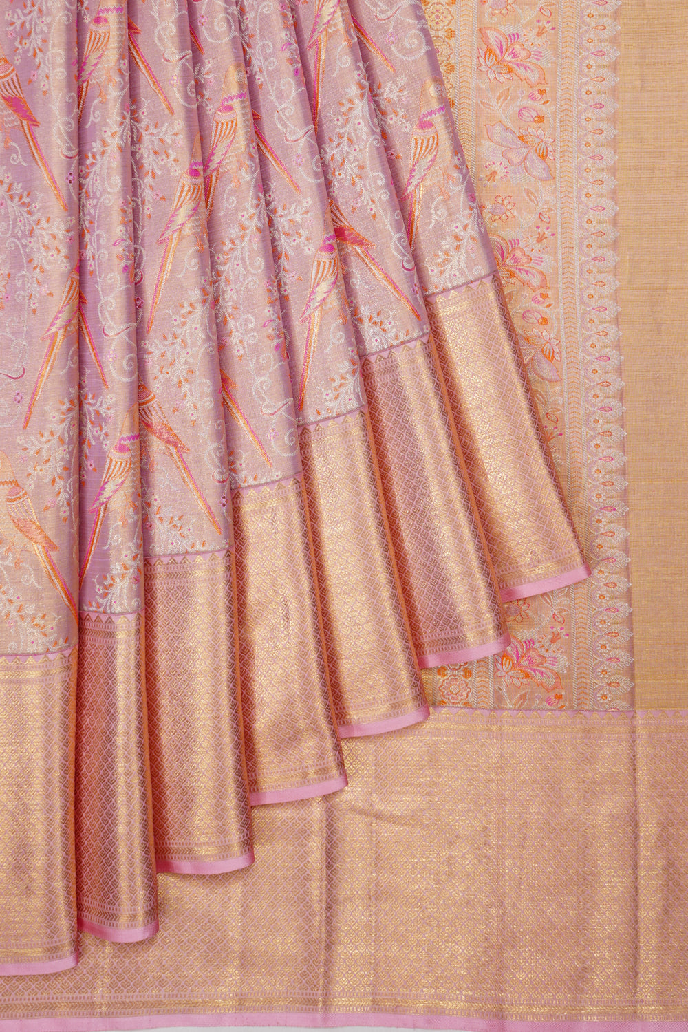 Kanchipuram Silk Tissue Brocade Pink Saree