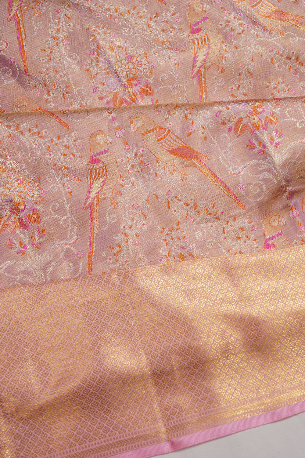 Kanchipuram Silk Tissue Brocade Pink Saree