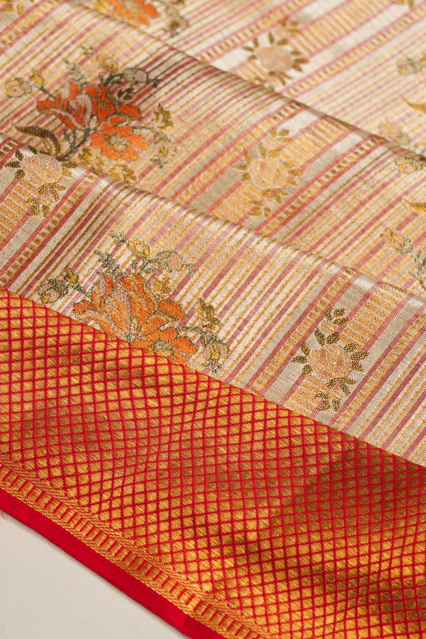 Kanchipuram Silk Tissue Brocade Pink Saree