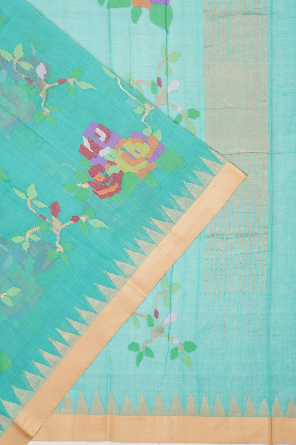 Ponduru Handspun Cotton Jamdani Butta Sea Blue Saree