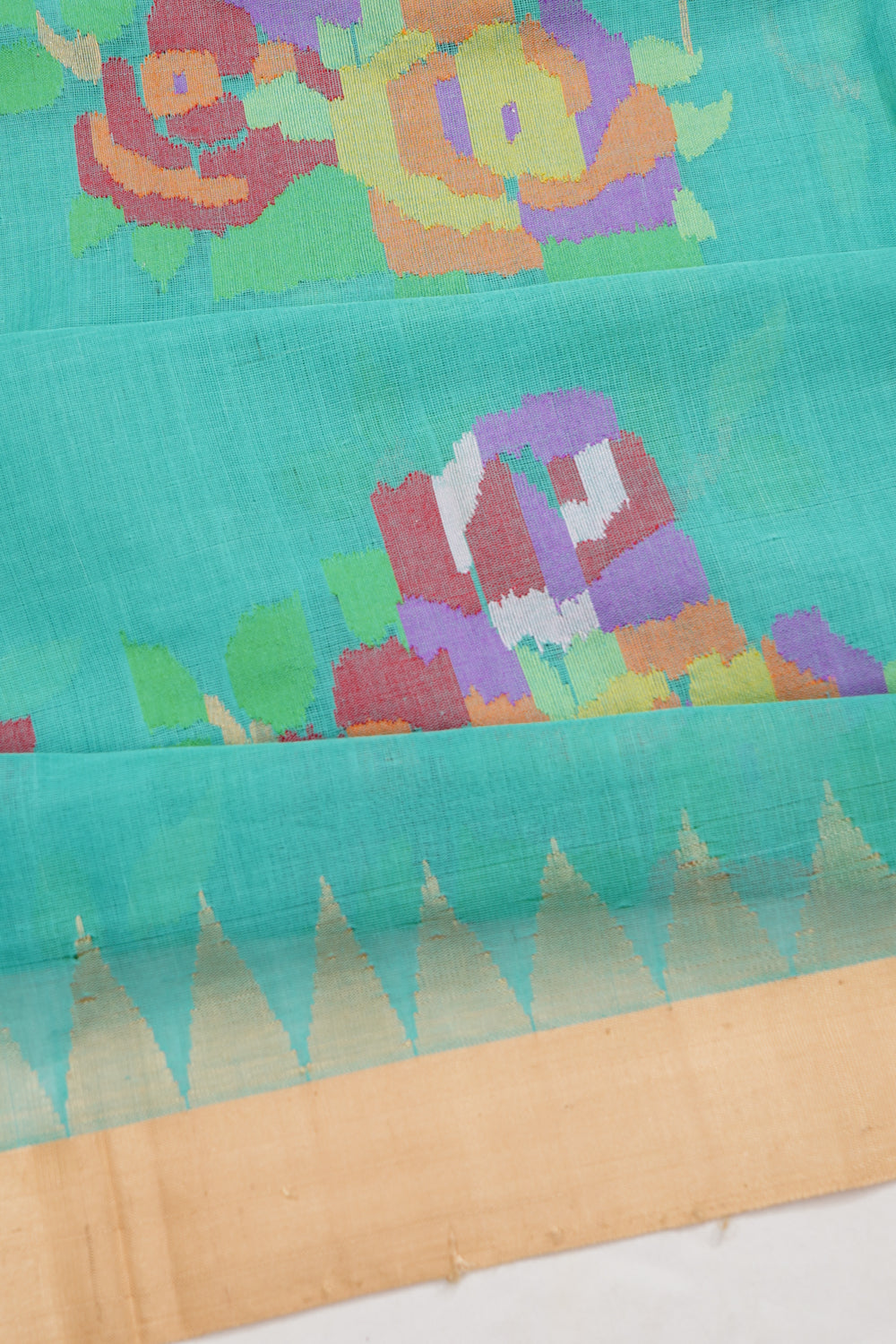 Ponduru Handspun Cotton Jamdani Butta Sea Blue Saree