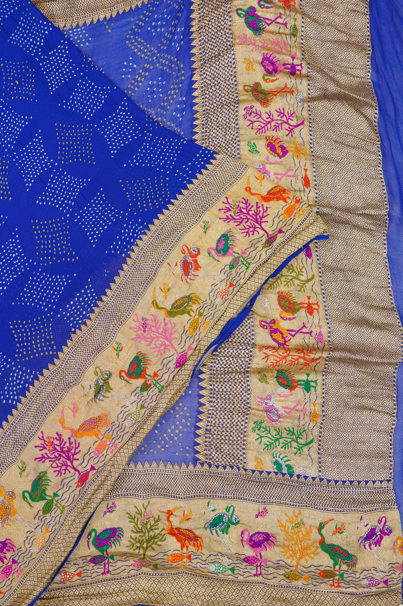 Banarasi Silk Bandhani Royal Blue Saree