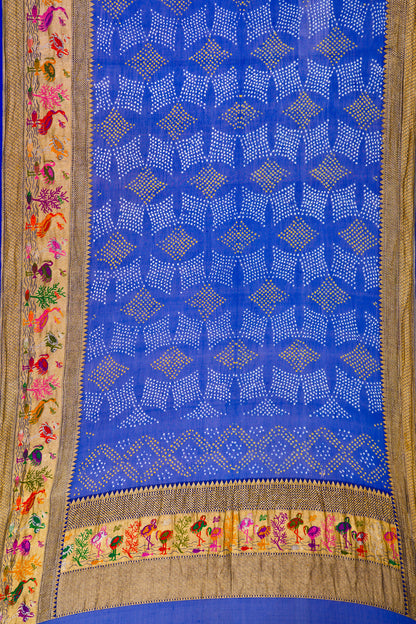 Banarasi Silk Bandhani Royal Blue Saree
