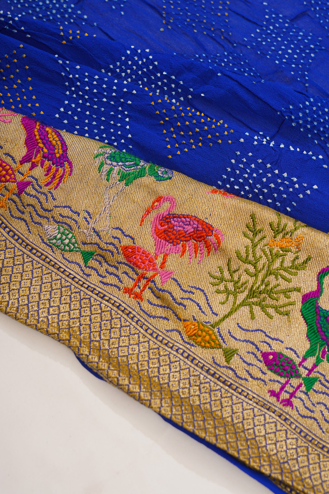 Banarasi Silk Bandhani Royal Blue Saree