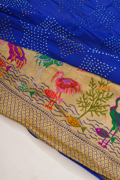 Banarasi Silk Bandhani Royal Blue Saree