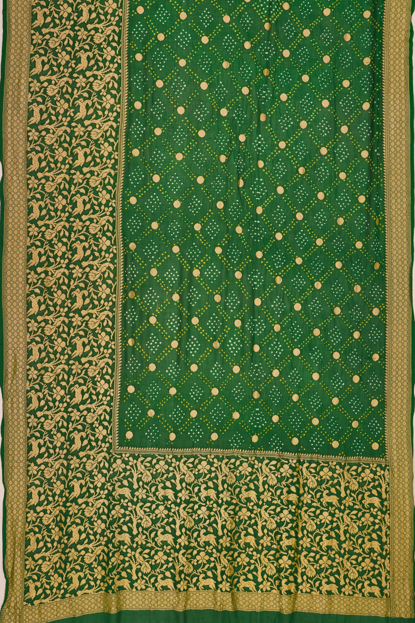 Banarasi Silk Bandhani Butta Dark Green Saree