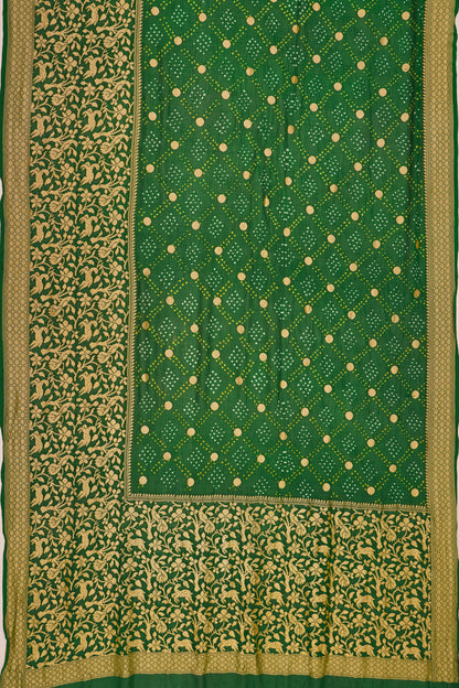Banarasi Silk Bandhani Butta Dark Green Saree