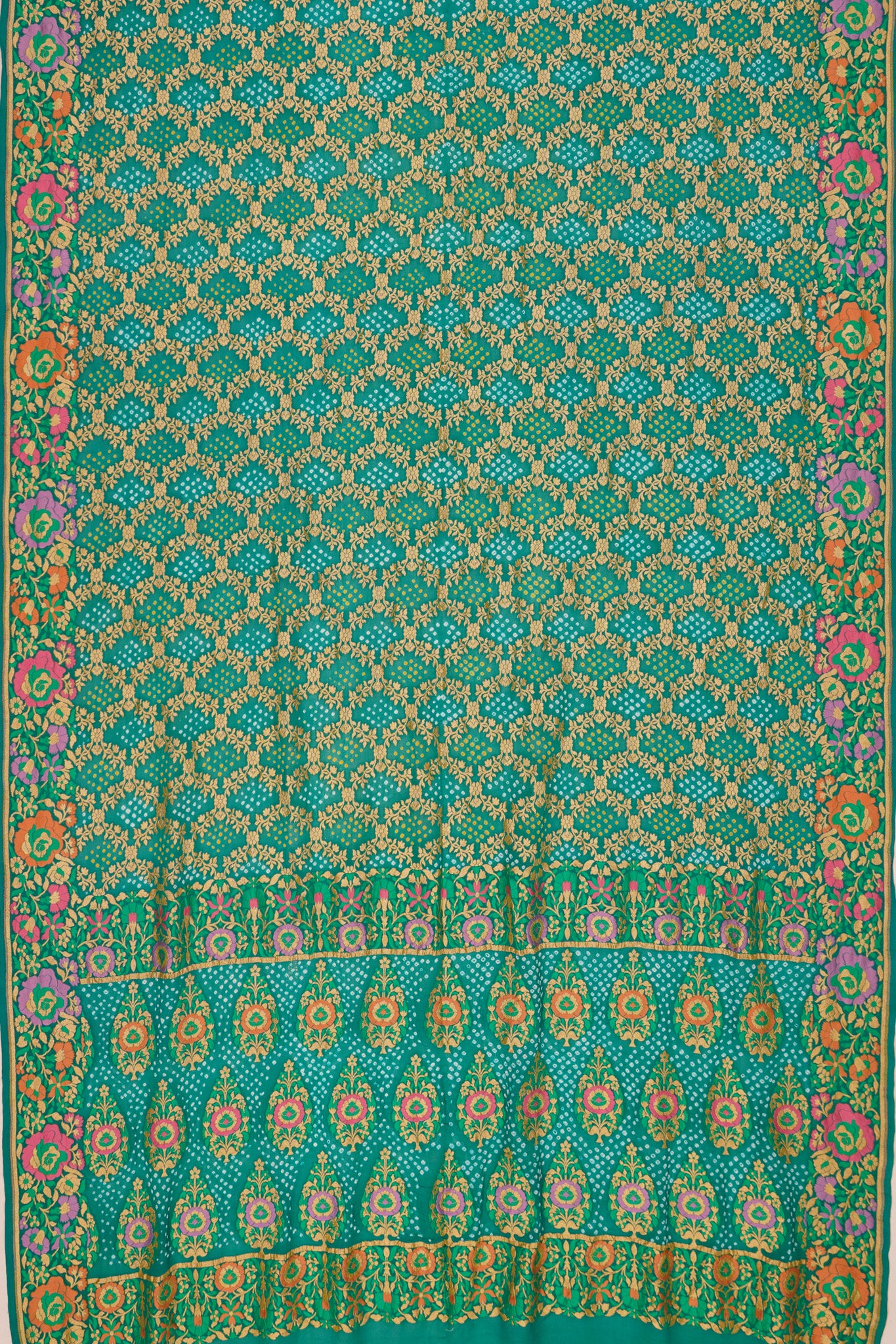 Banarasi Silk Bandhani Brocade Green Saree