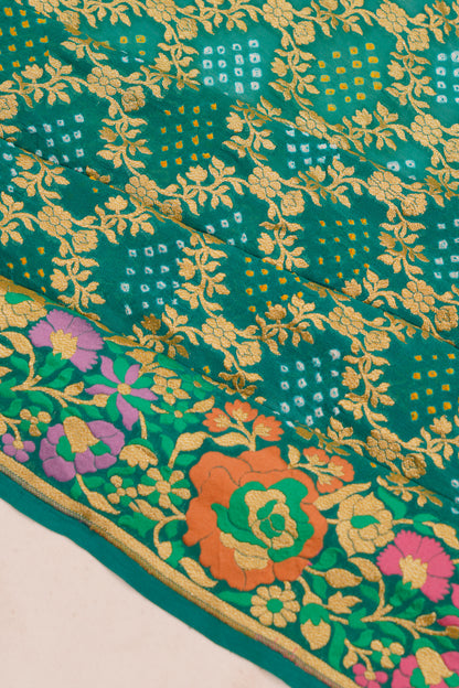 Banarasi Silk Bandhani Brocade Green Saree