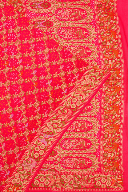 Banarasi Silk Bandhani Brocade Pink Saree