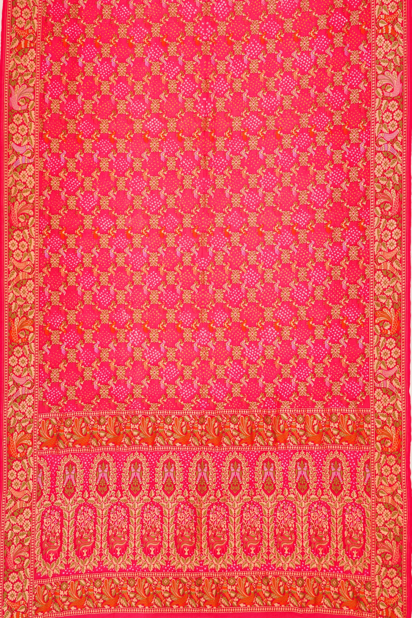Banarasi Silk Bandhani Brocade Pink Saree
