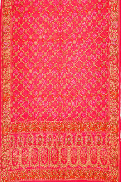 Banarasi Silk Bandhani Brocade Pink Saree