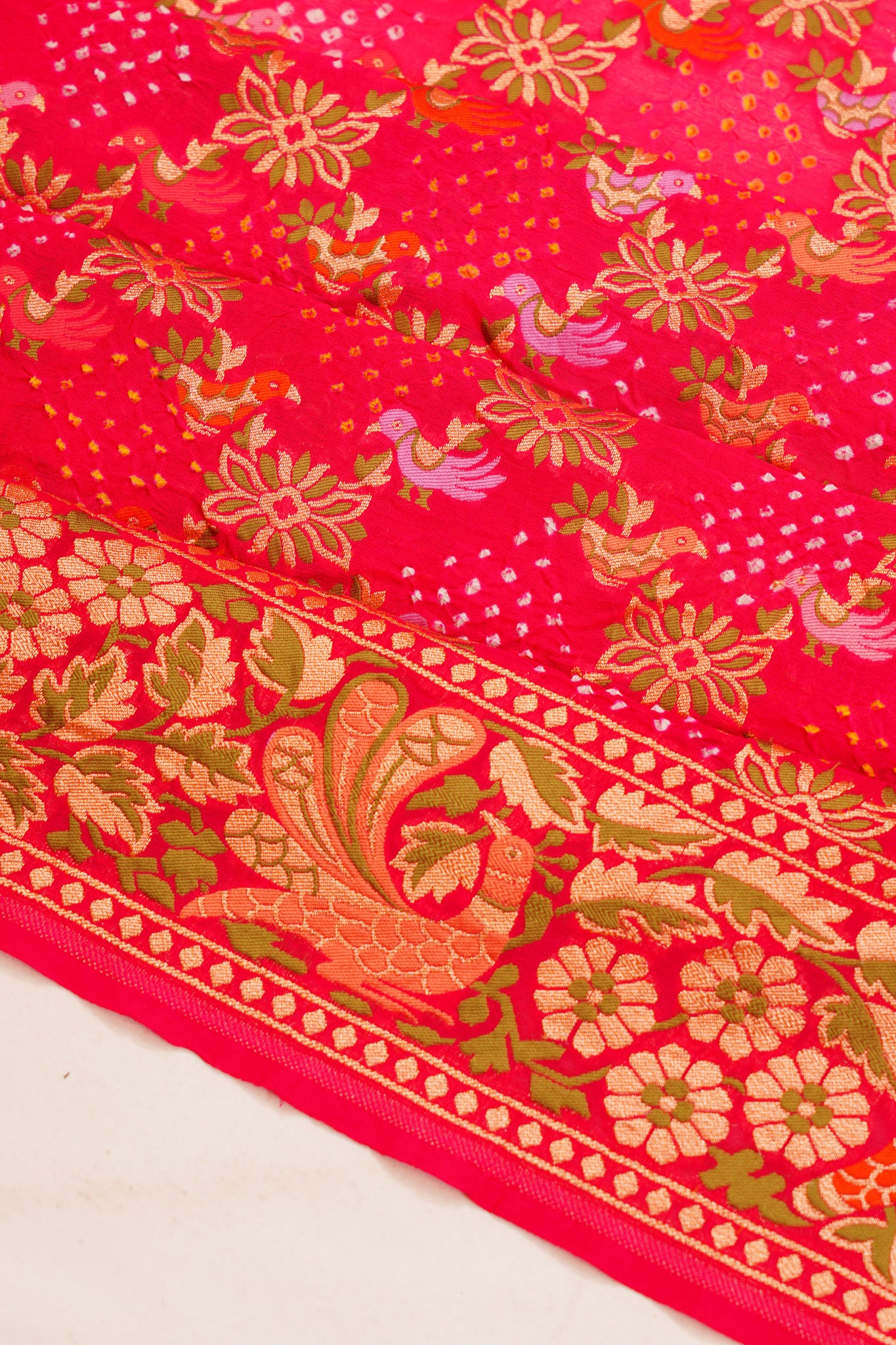Banarasi Silk Bandhani Brocade Pink Saree