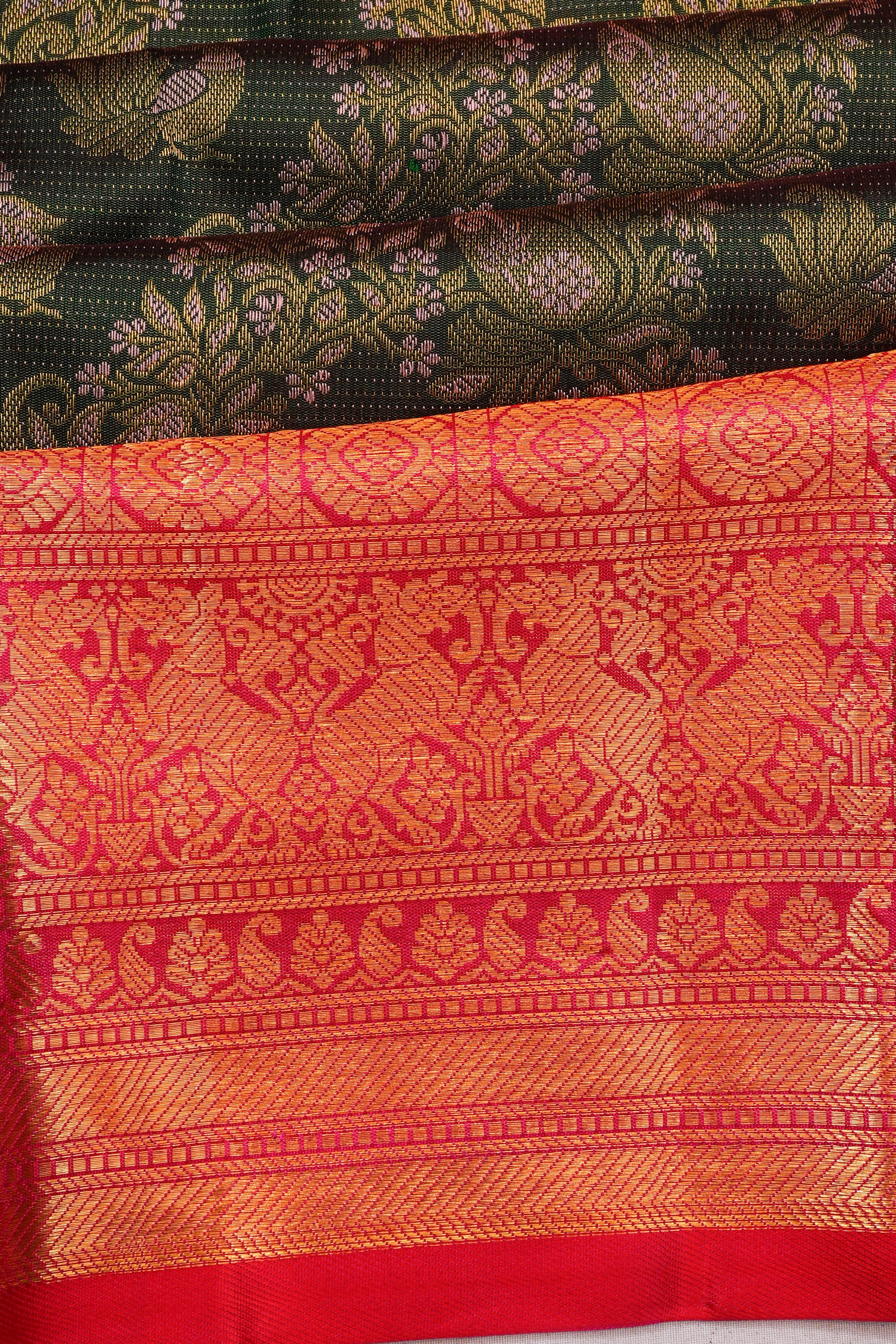 Kanchipuram Silk Brocade Bottle Green Saree
