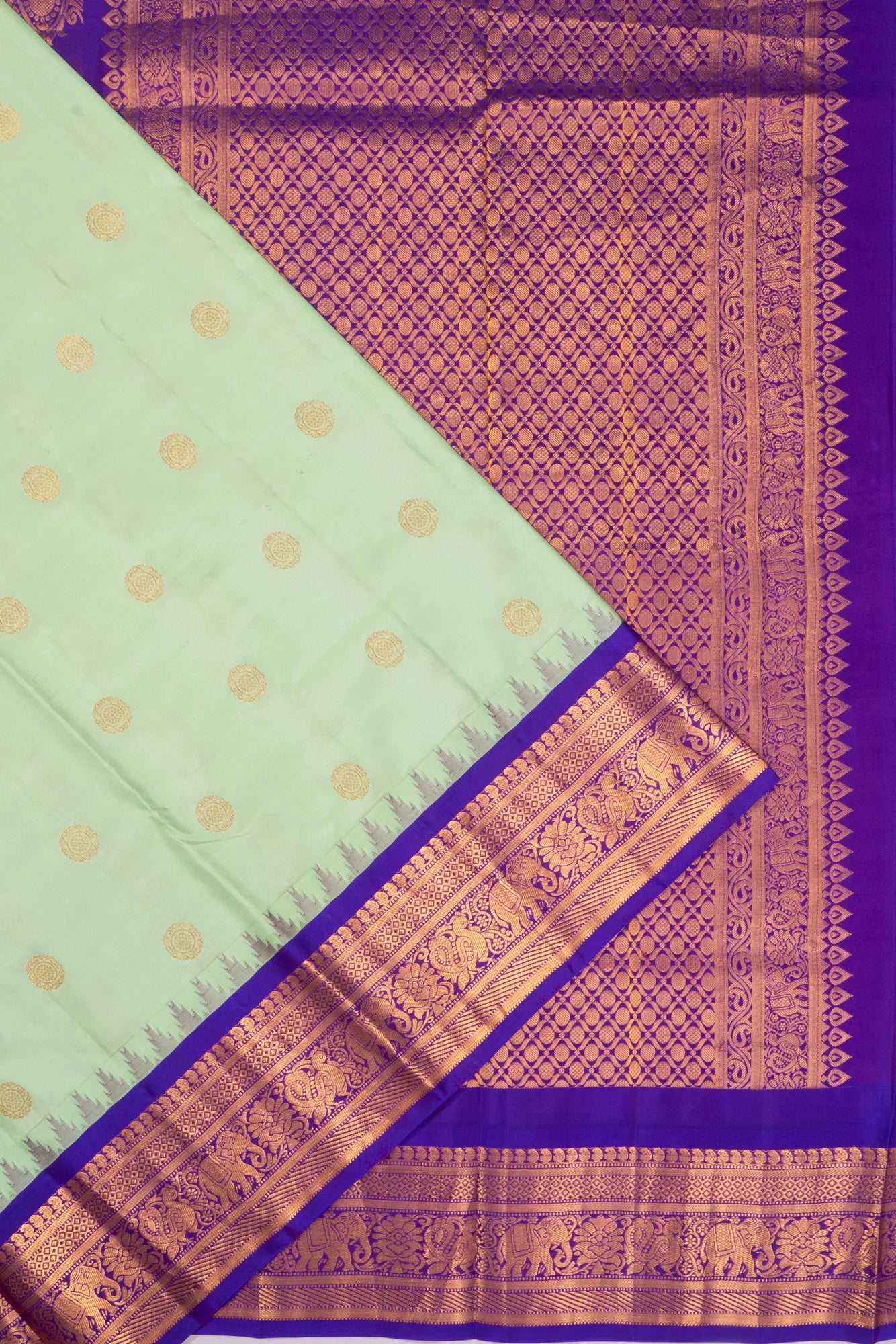 Taranga Kanchi Soft Silk Butta Pastel Green Saree