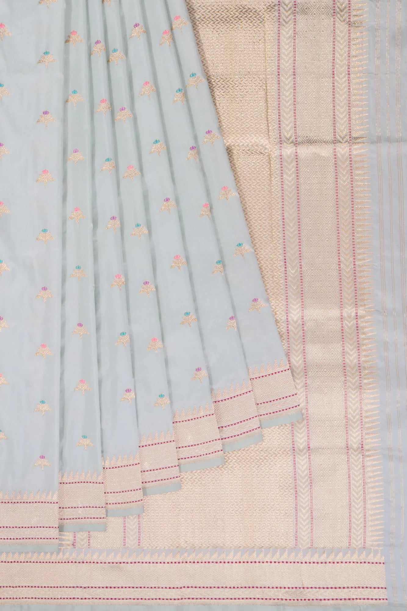Banarasi Silk Kadwa Butta Pastel Blue Saree