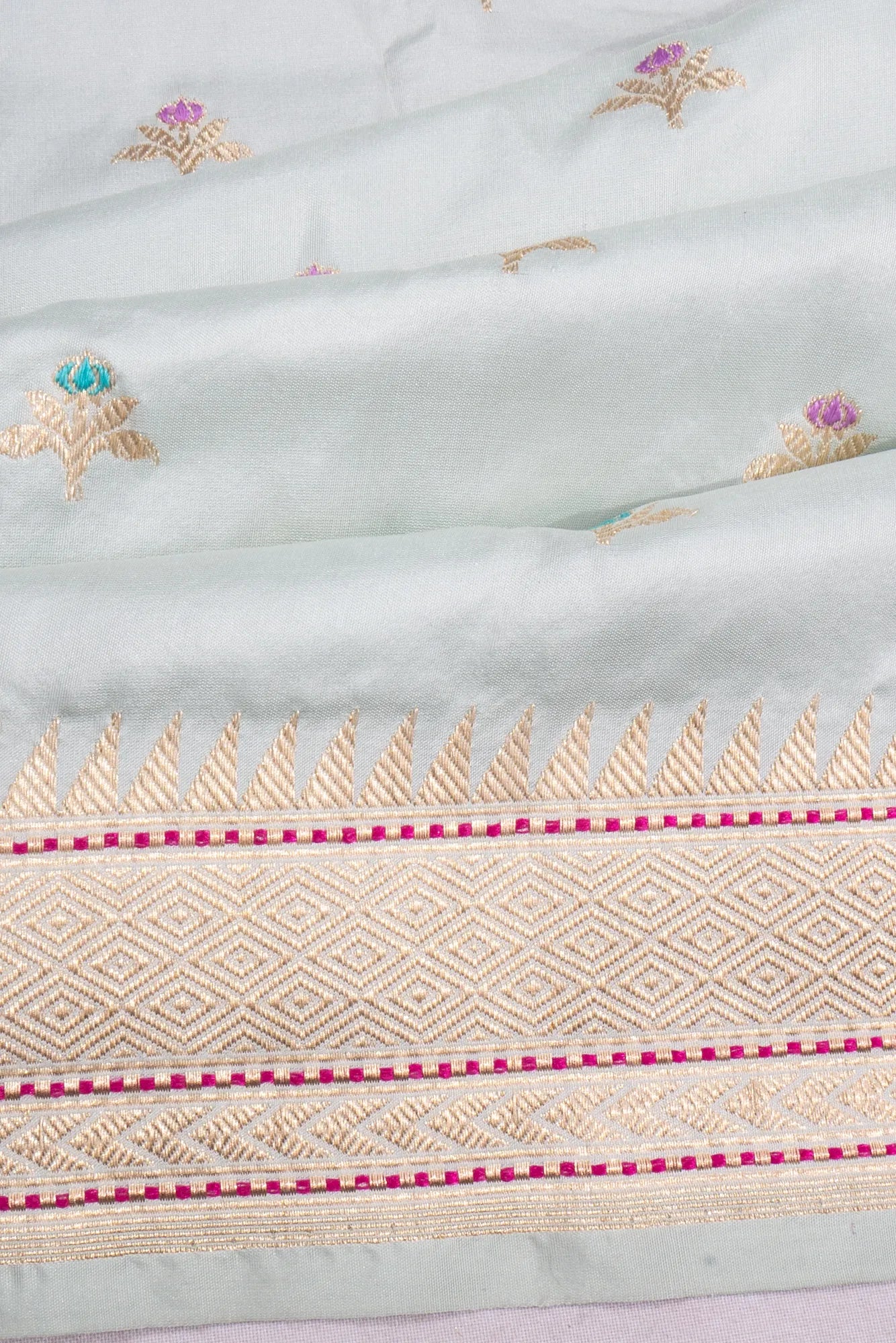 Banarasi Silk Kadwa Butta Pastel Blue Saree