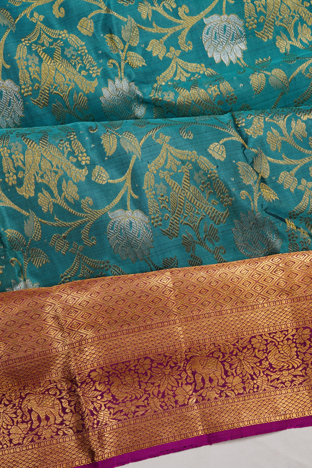 Kanchipuram Silk Brocade Teal Blue Saree