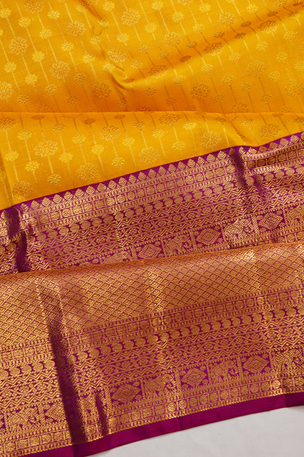 Kanchipuram Silk Brocade Yellow Saree