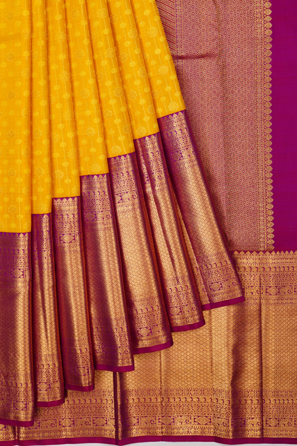 Kanchipuram Silk Brocade Yellow Saree
