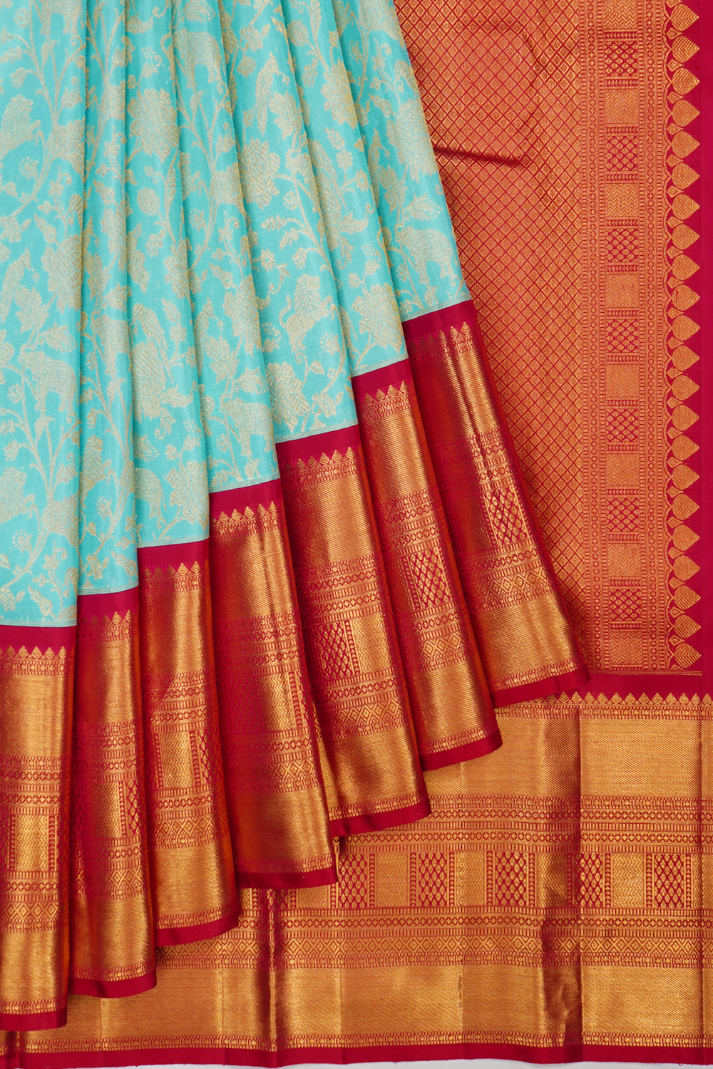 Kanchipuram Silk Brocade Sky Blue Saree