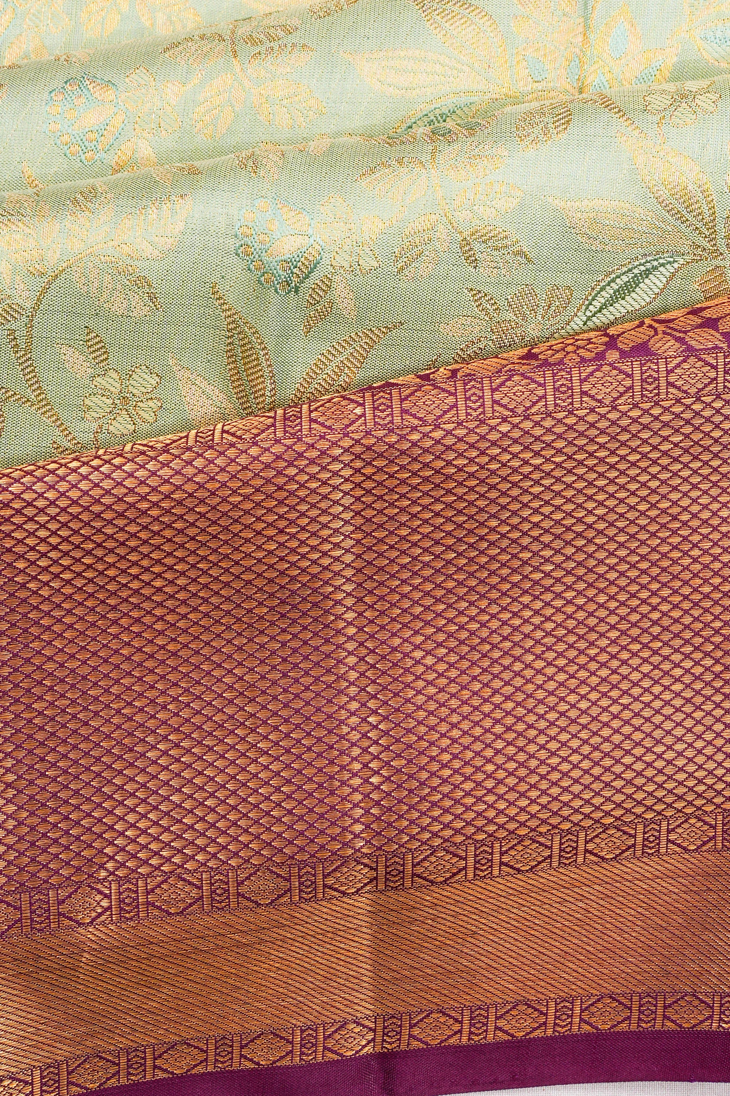 Kanchipuram Silk Jaal Pastel Green Saree