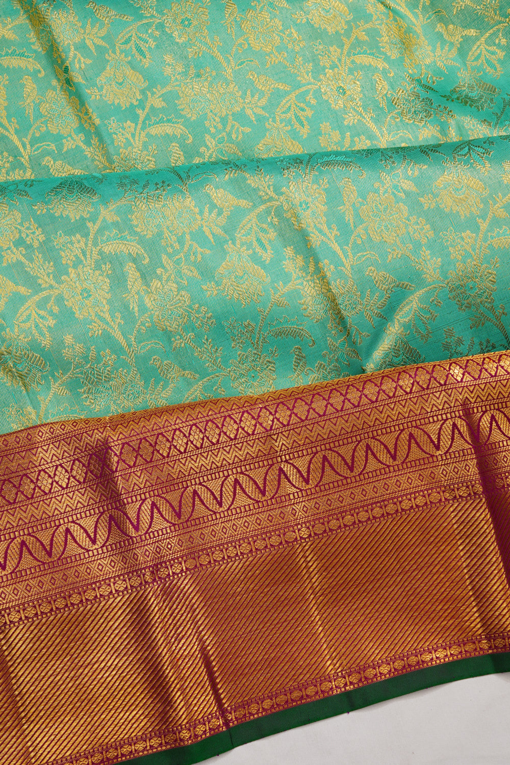 Kanchipuram Silk Brocade Sea Blue Saree