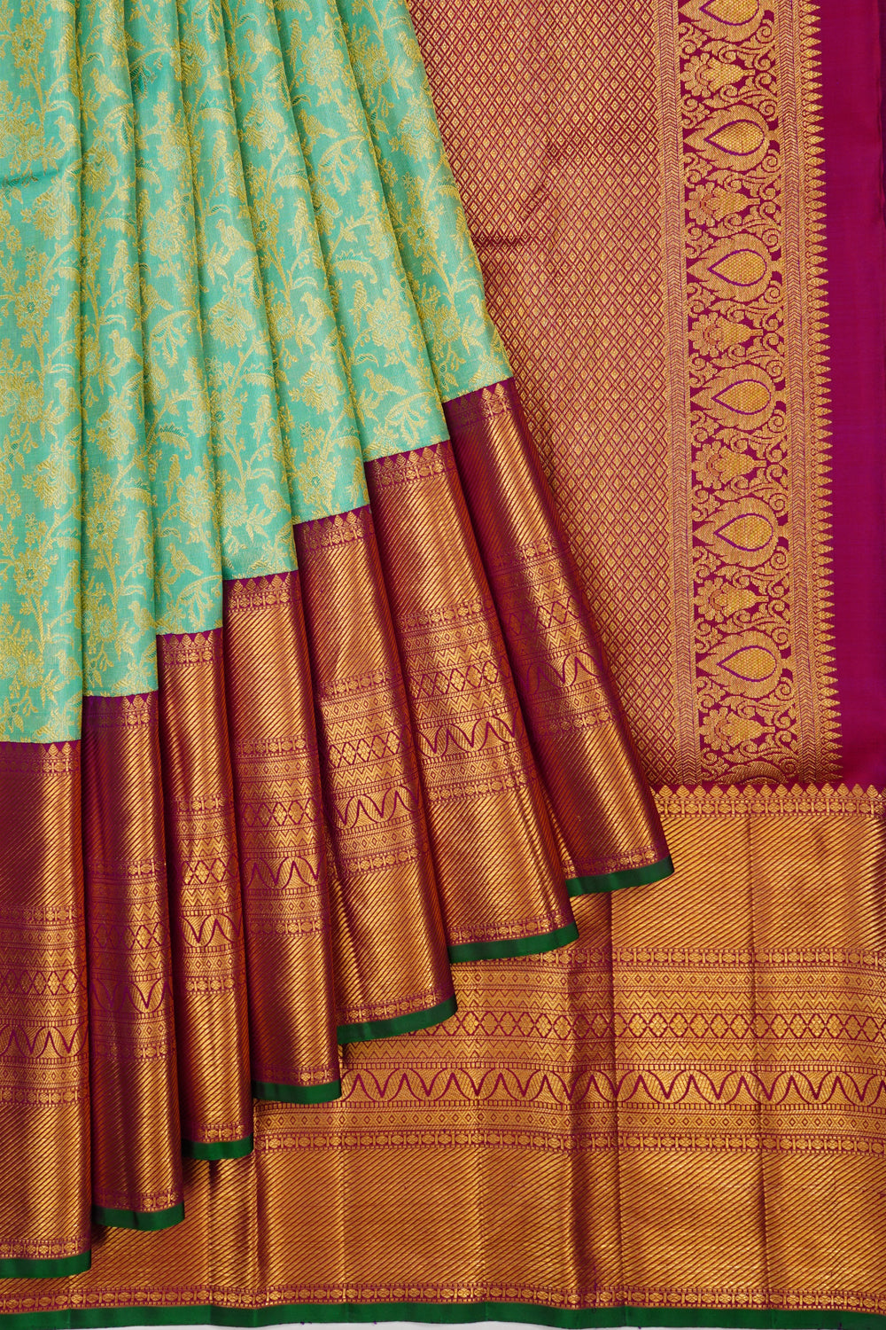 Kanchipuram Silk Brocade Sea Blue Saree