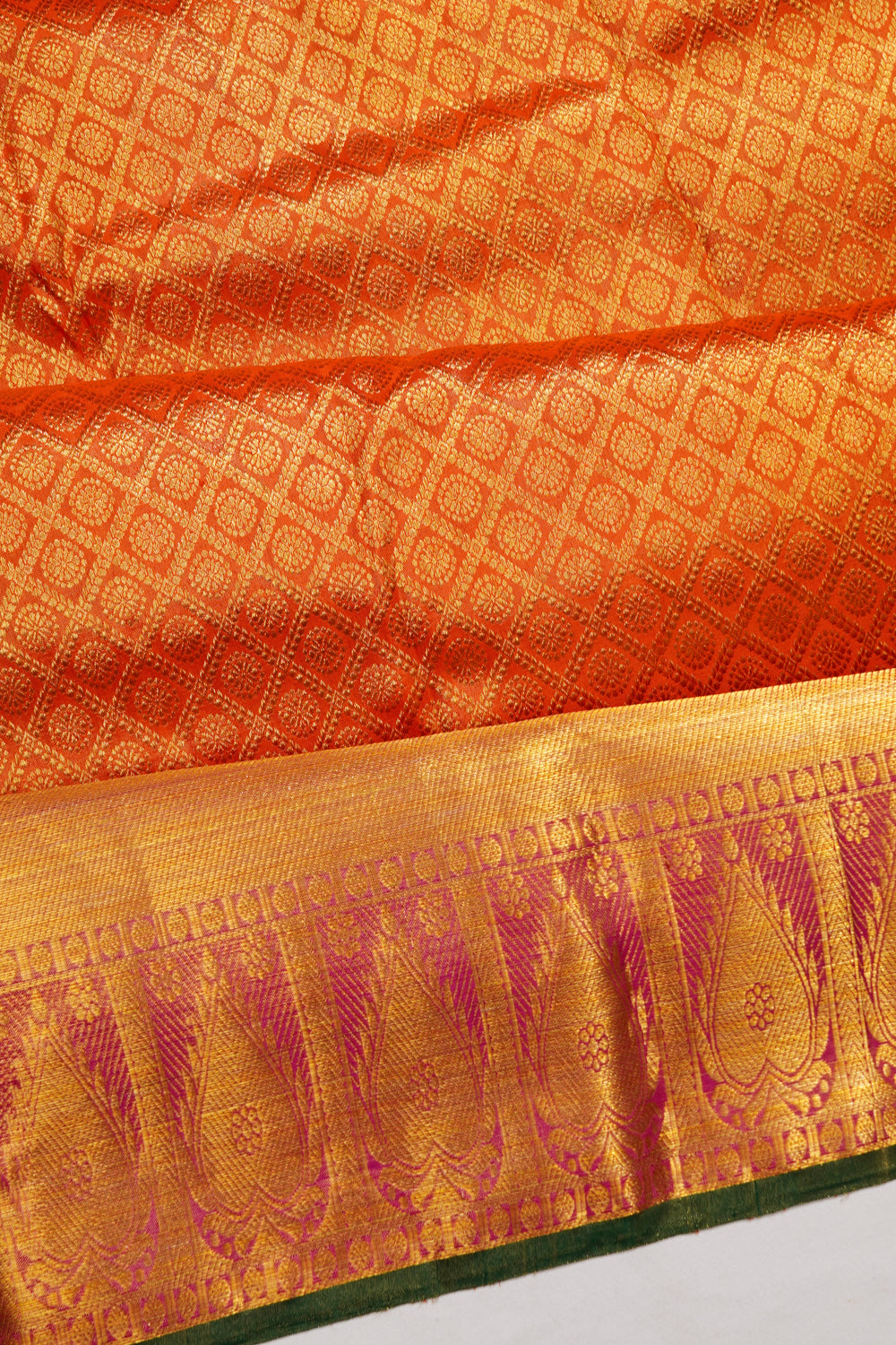 Kanchipuram Silk Tissue Brocade Orange Saree
