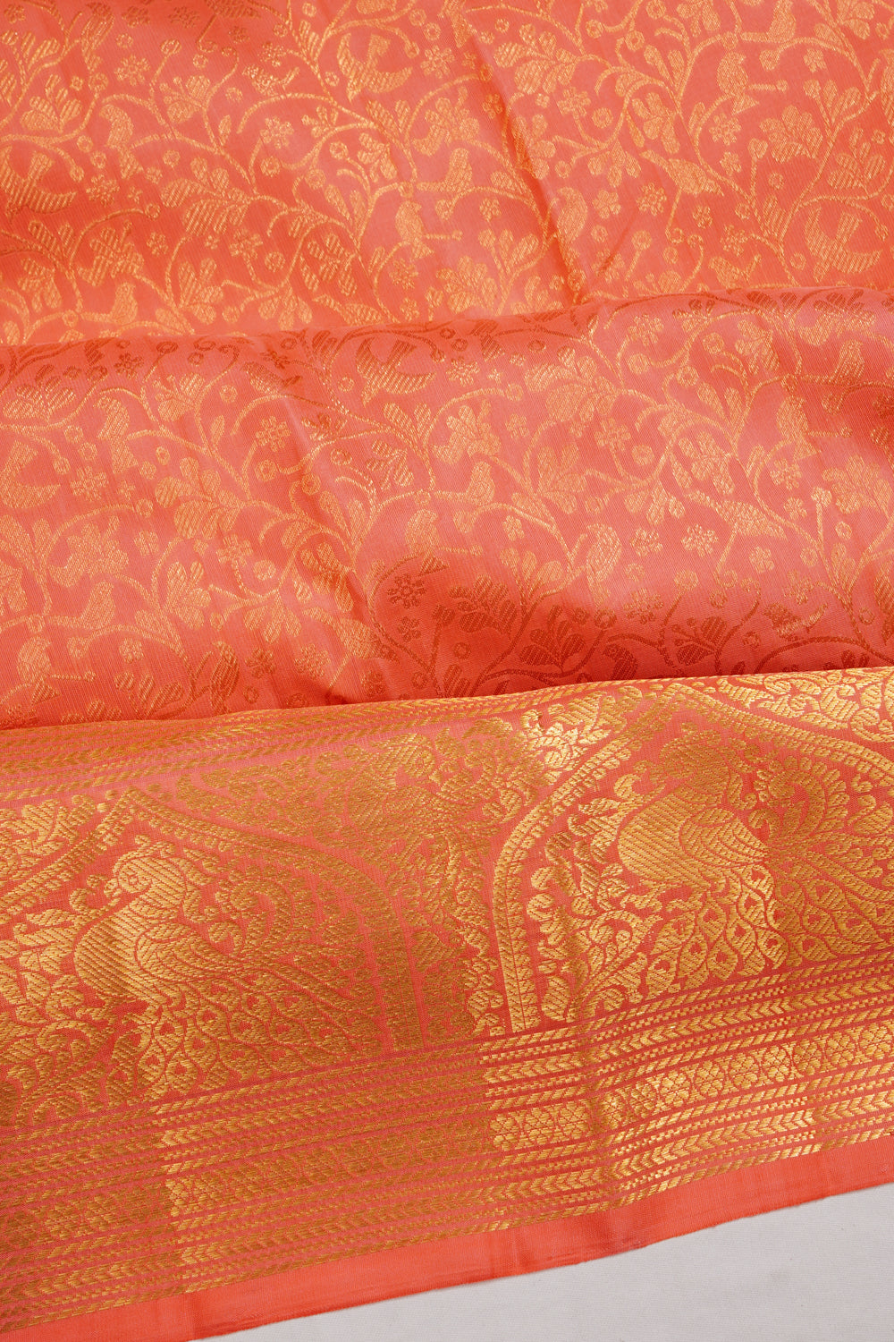 Kanchipuram Silk Brocade Peach Saree