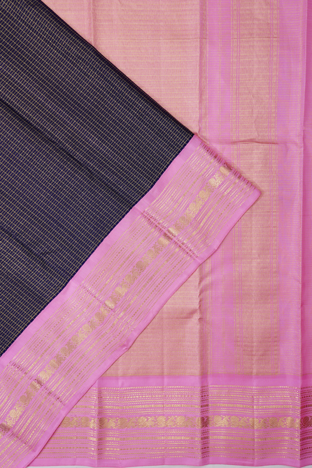 Taranga Kanchi Silk Checks Black Saree