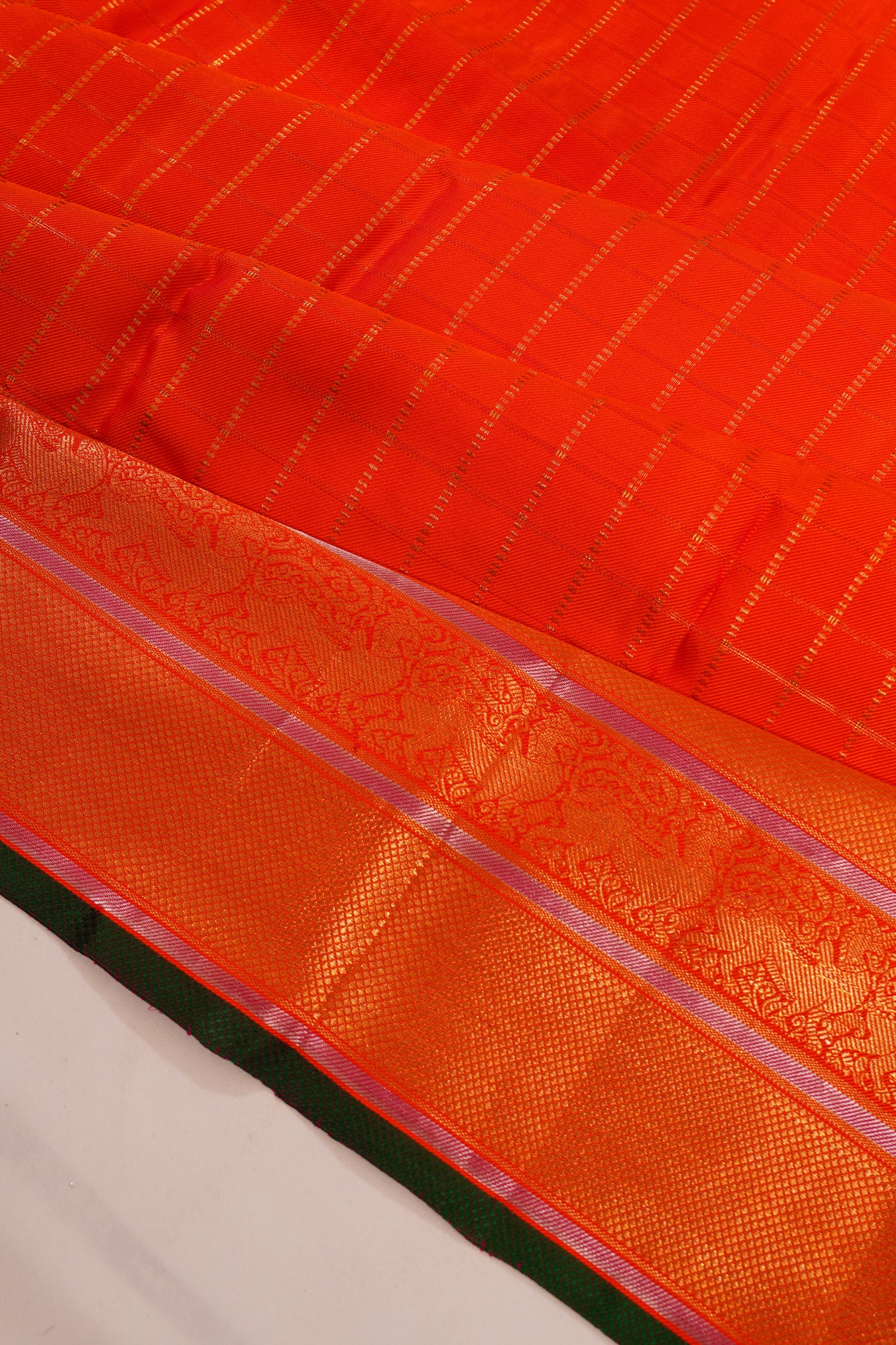 Kanchipuram Silk Twill Checks Red Saree