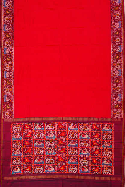 Semi Patan Silk Ikat Plain Red Saree