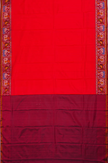 Semi Patan Silk Ikat Plain Red Saree