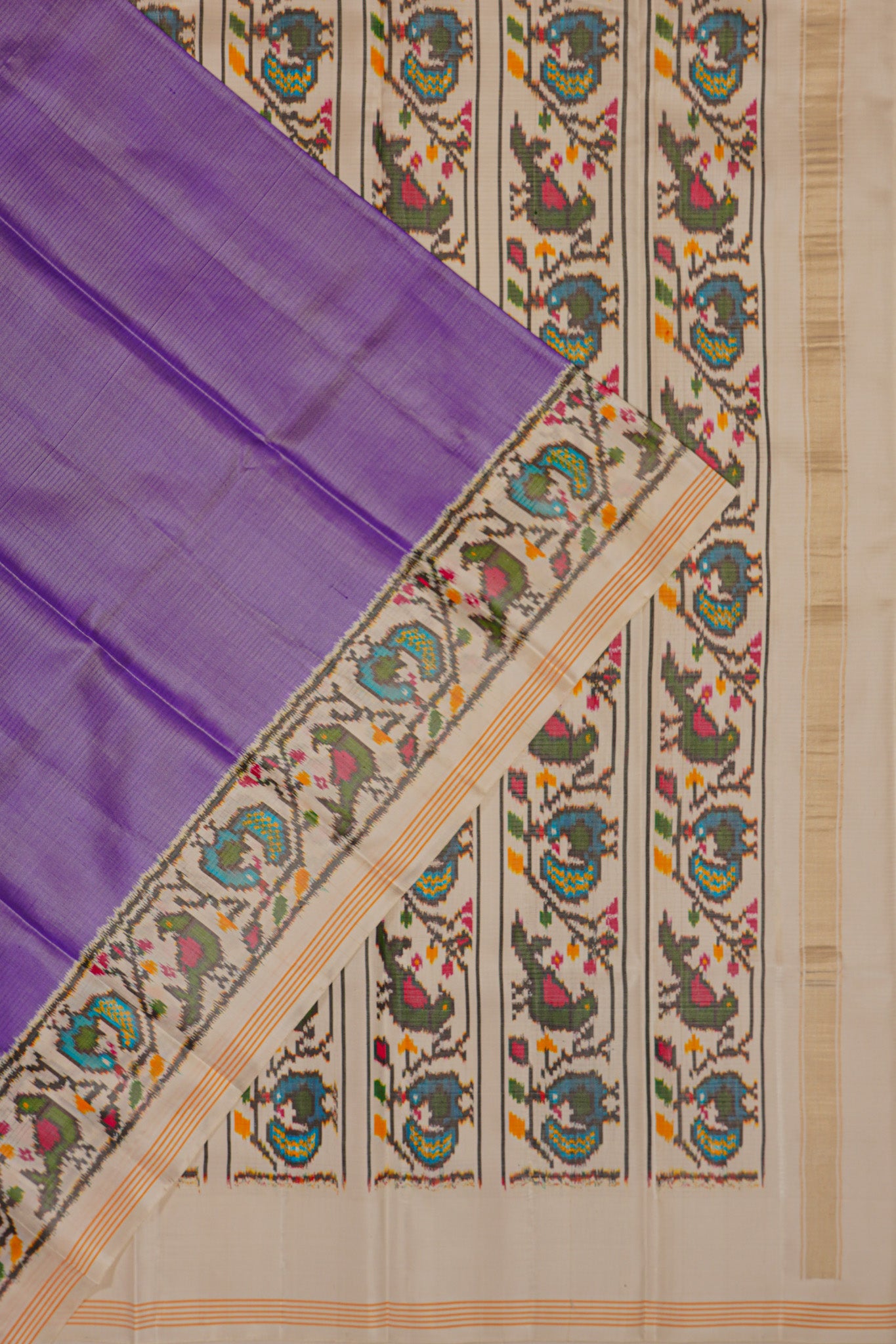 Semi Patan Silk Ikat Plain Lavender Saree